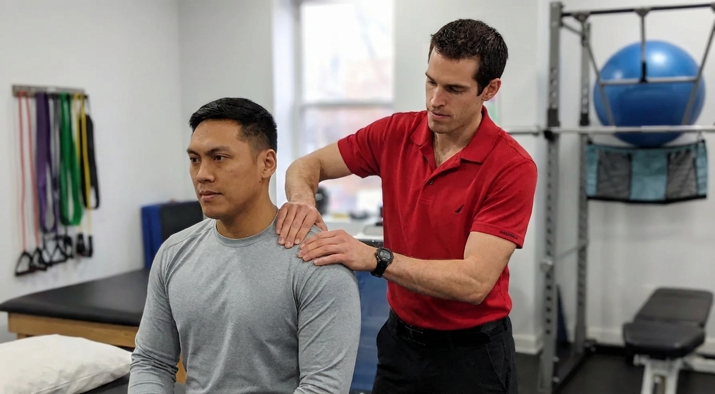 Athlete receiving manual therapy treatment at a sports performance clinic in Forest
